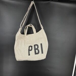 Baggu PBI EST. 2003 Grid Canvas Duck Bag Crossbody Tote Cream Black